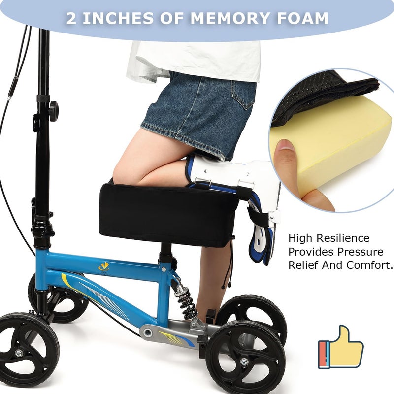 HAMBOLY Knee Scooter Cushion Pad Cover for Comfort, Removable 2'' Thick Memory Foam Cushion for Knee Walker Roller, Universal Fit (Black) - Image 3
